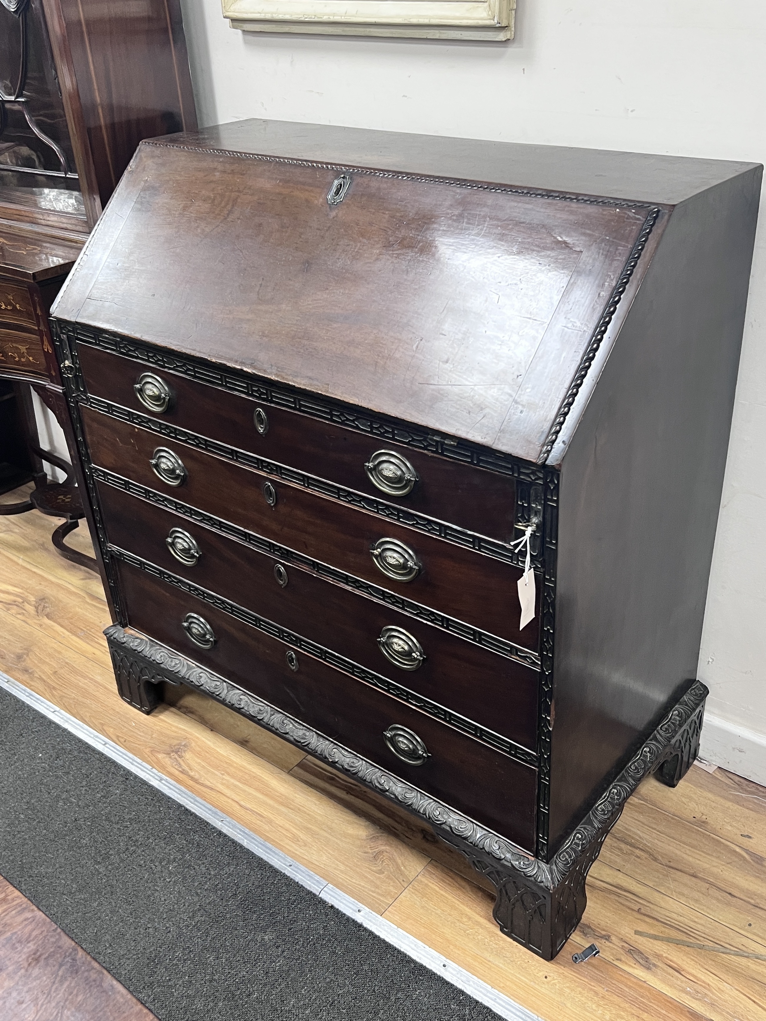 A George III Chippendale style mahogany bureau, width 99cm, depth 52cm, height 105cm
